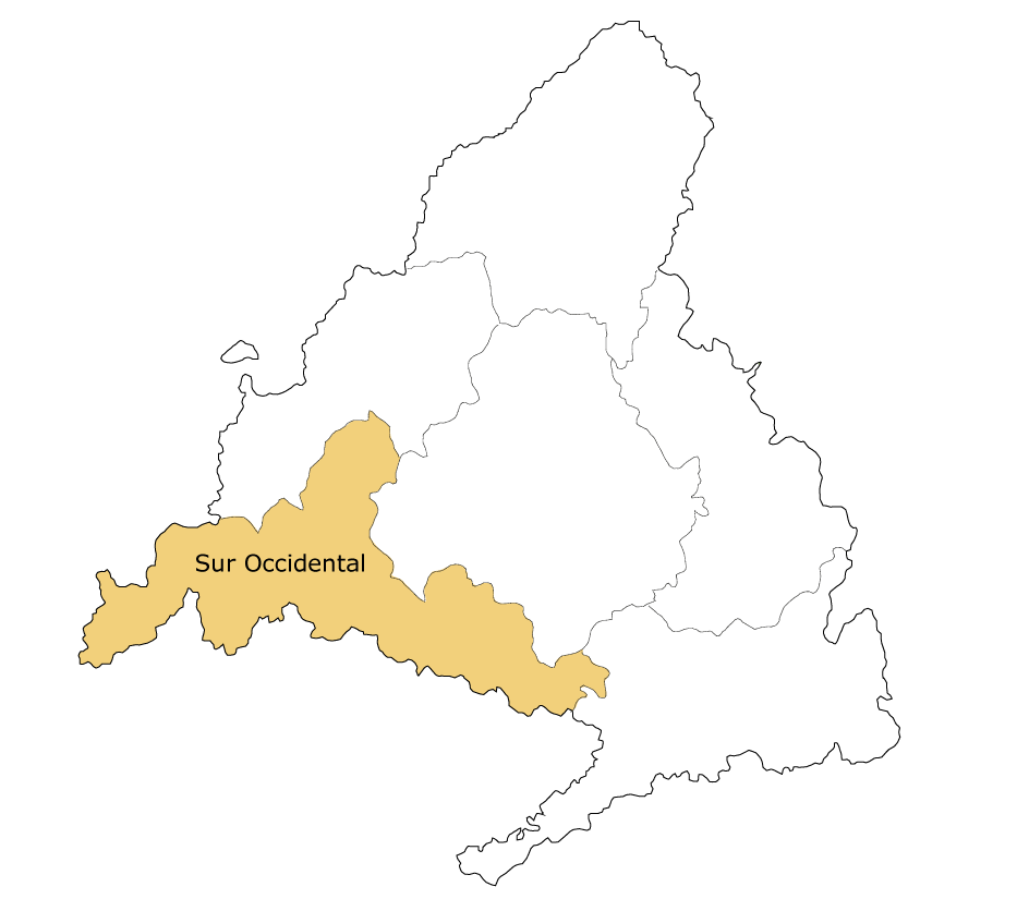 Mapa de la comarca agrícola Sur Occidental